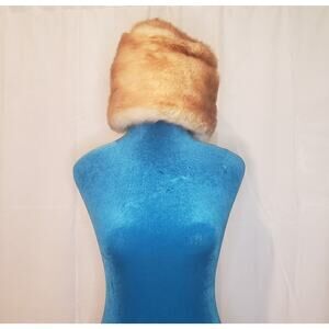 Luxury Vintage 1960s Gold Red Blond Mink Genuine Fur Pill Box Cap Hat LORA